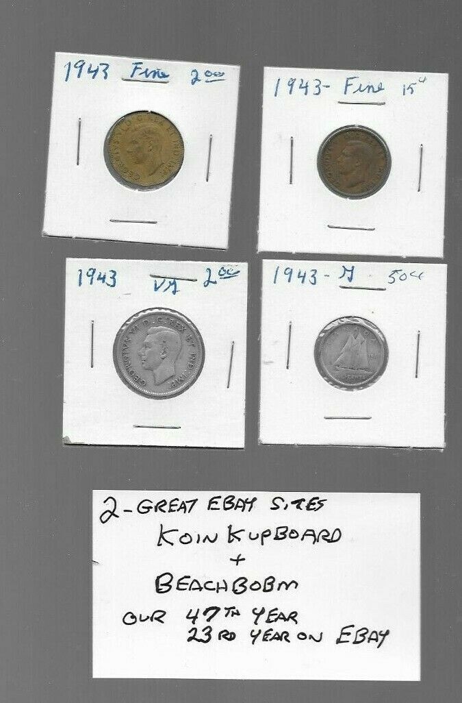 Canadian Coin Lot 1943  Cent Nickel Silver Dime And Silver Quarter  Circs