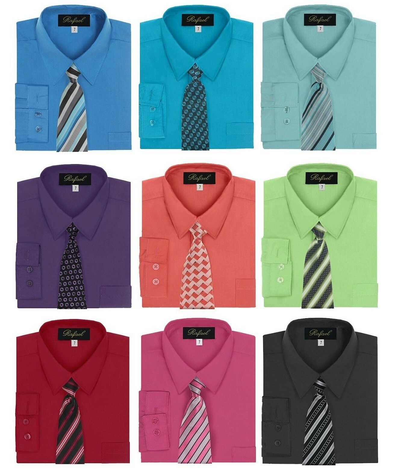Boy's Dress Shirt & Tie Set Long Sleeve- Many Colors Available