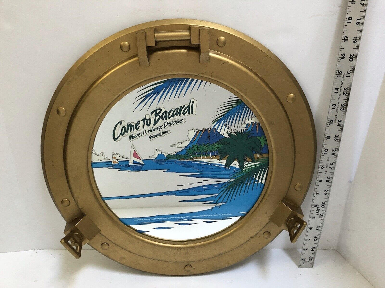 Vintage 1988 Bacardi Porthole Bar Mirror. Very Unique And Rare