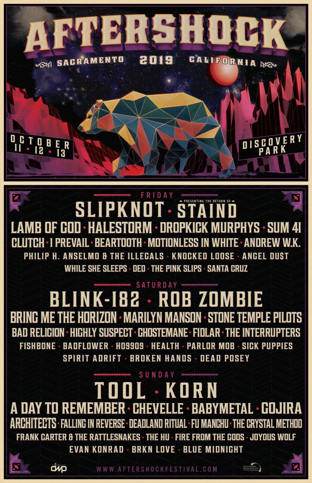 Aftershock 2019 Sacramento Concert Tour Poster-slipknot,blink182,tool,rob Zombie