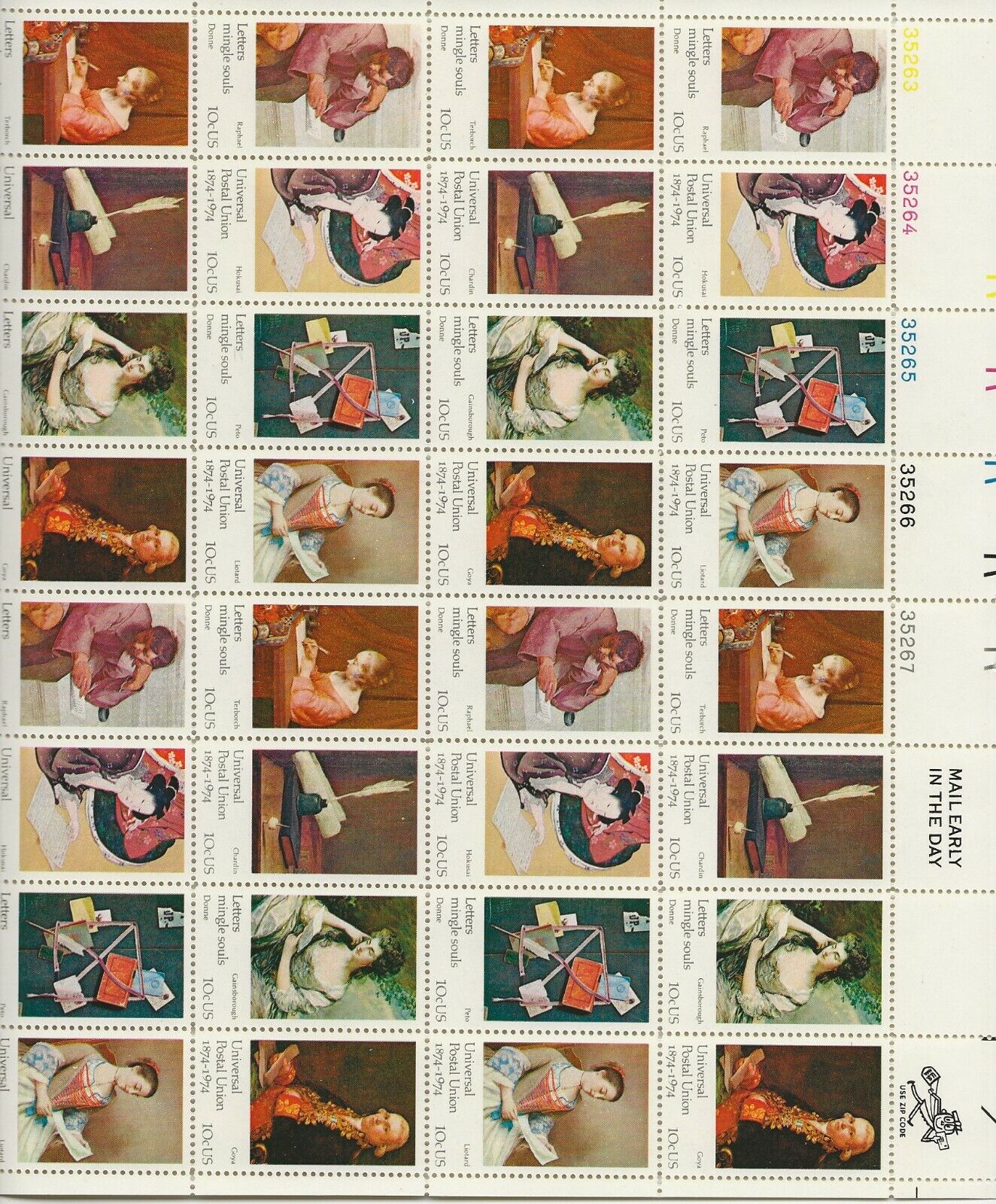1974 10 Cent Upu Full Sheet Of 32 Scott #1530-1537, Mint Nh