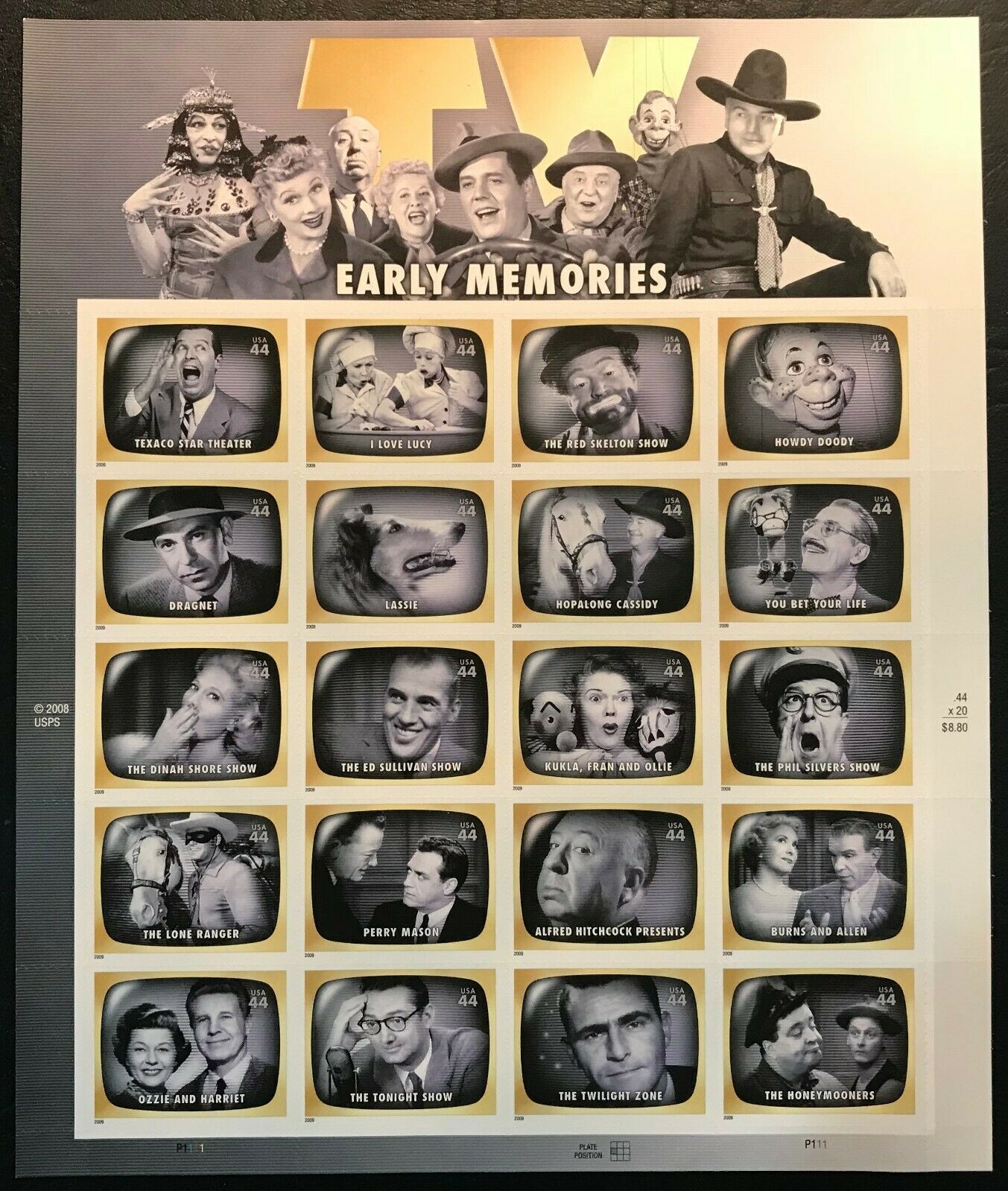 2009 Scott #4414 - 44¢ -  Early Television Memories - Full Sheet Of 20 - Mnh