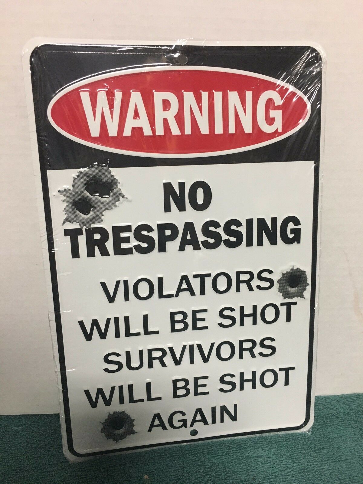 Warning No Trespassing Violators Will Be Shot Survivors 8" X 12" Metal Sign