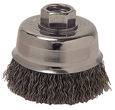 Crimped Wire Cup Brush, 4 In Dia., 5/8-11 Arbor, 0.014 In Carbon Steel Ors Nasco