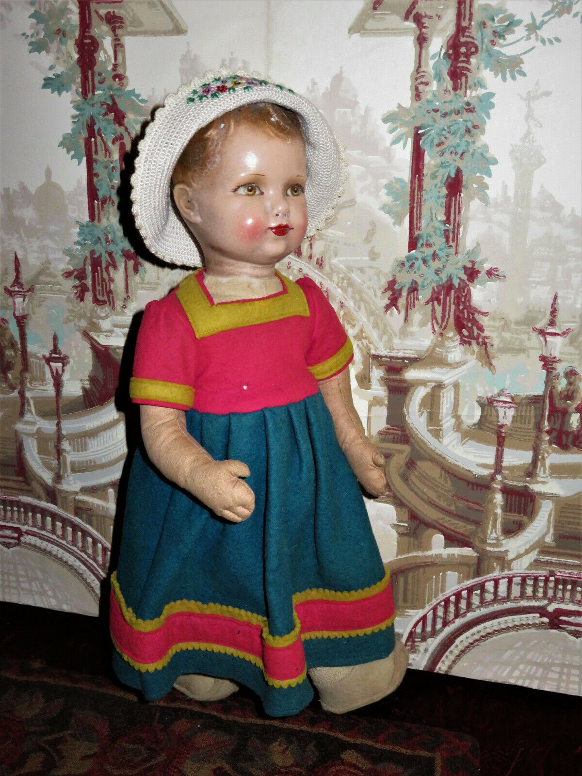 Adorable 17" Vintage Factory Original English Dean's Rag Book Dutch Girl Doll!
