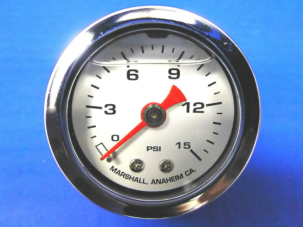 Marshall Gauge 0-15 Psi Fuel Pressure Oil Pressure White 1.5" Diameter Liquid