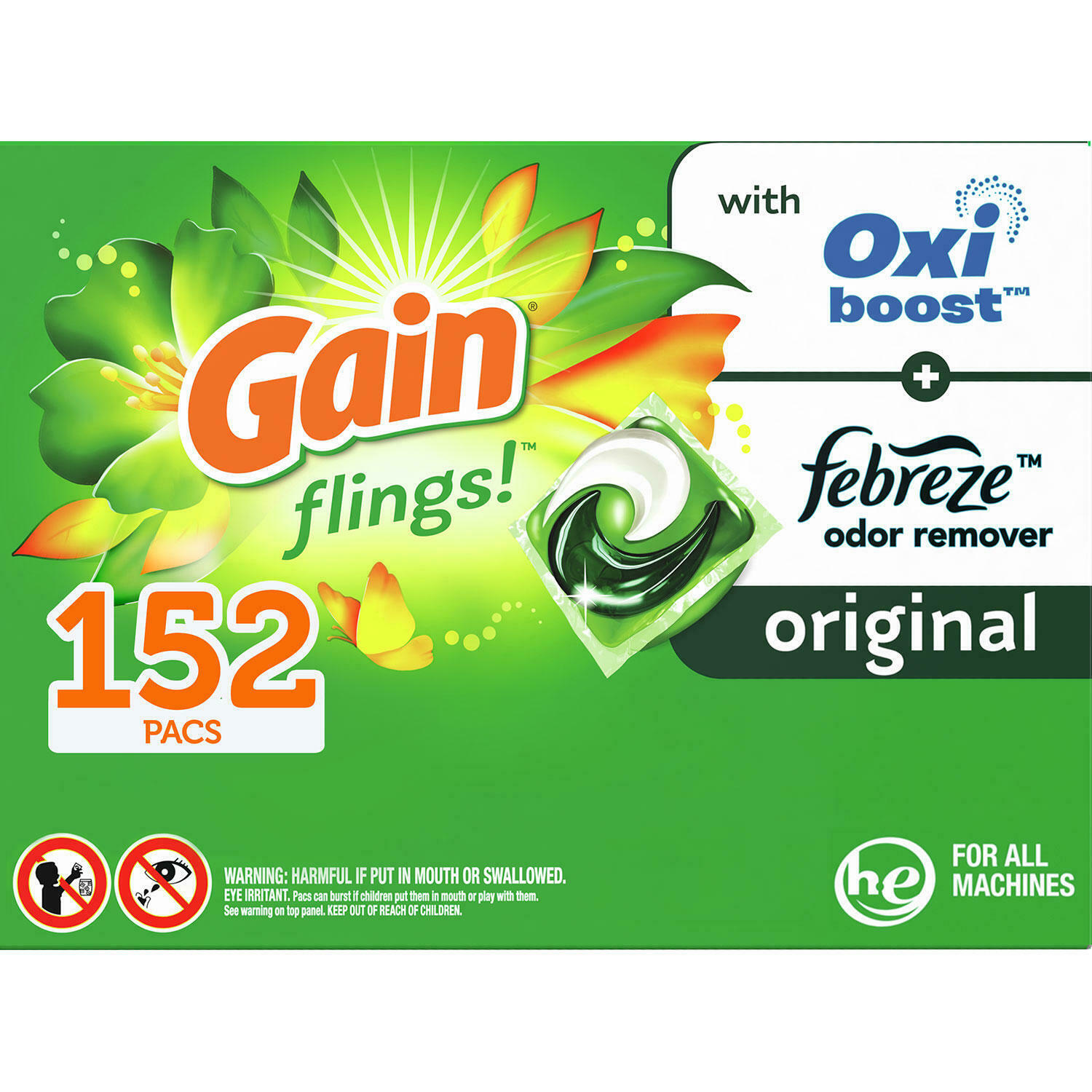 Gain Flings! +aromaboost Laundry Detergent Pacs, Original (152 Ct) Free Shipping