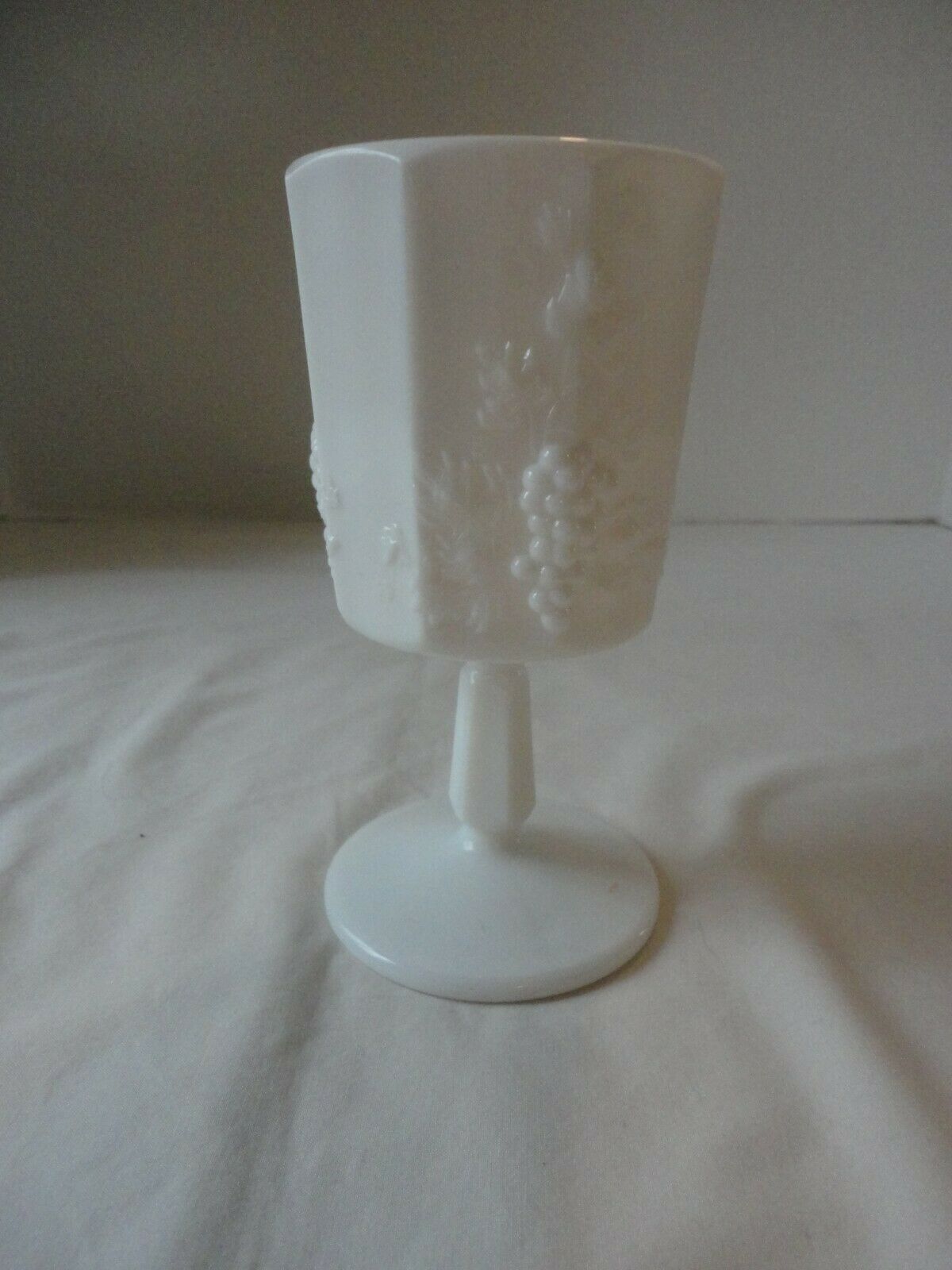 1 Vintage Westmoreland Milk Glass Paneled Grape Footed Wine Goblet 6" Tall , 6oz