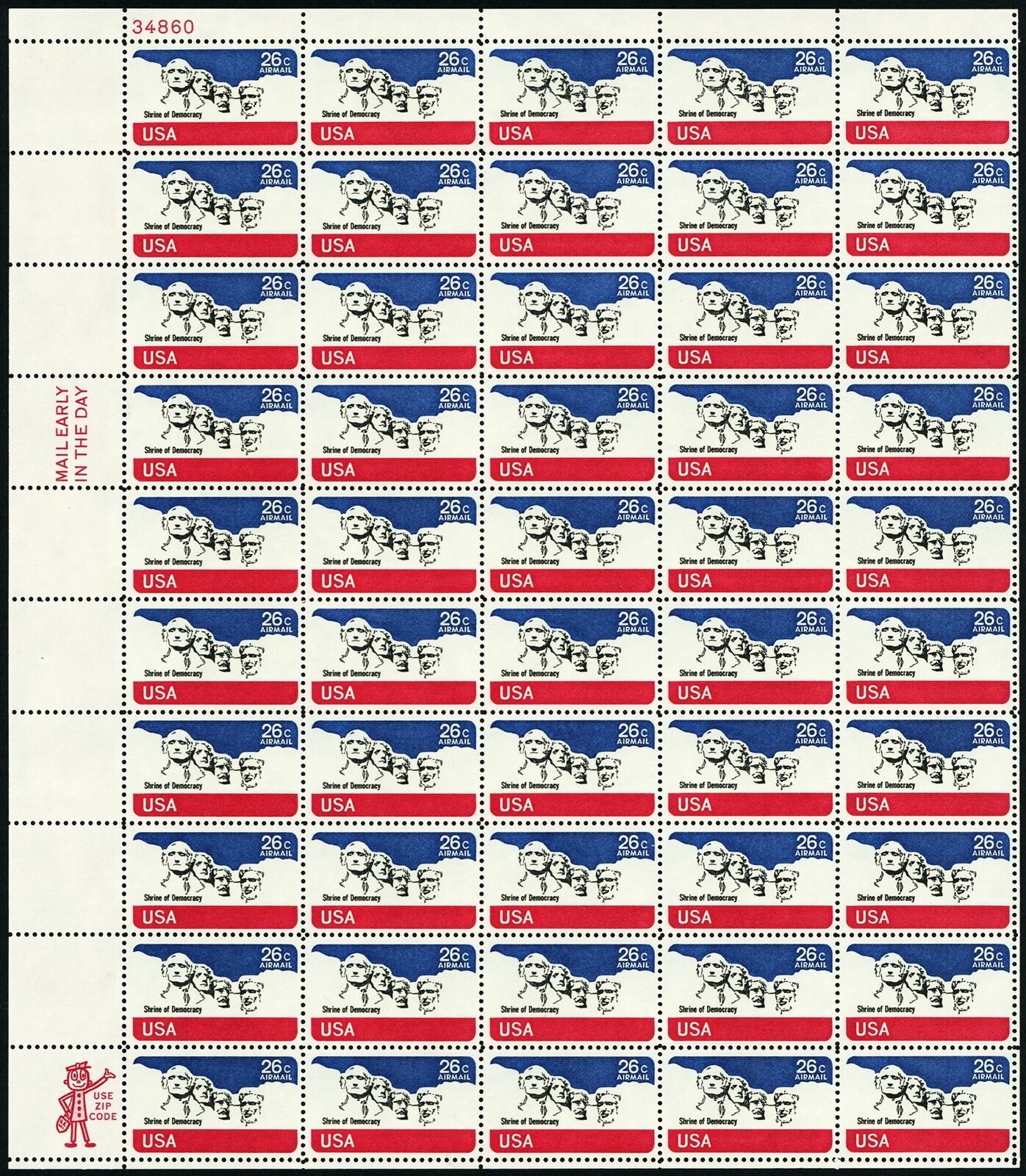 Mount Rushmore Full Sheet Of Fifty 26 Cent Postage Stamps Scott C88