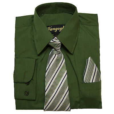 Boys Dill Green Dress Shirt With Matching Tie Hankie Long Sleeves Sizes 4 To 20