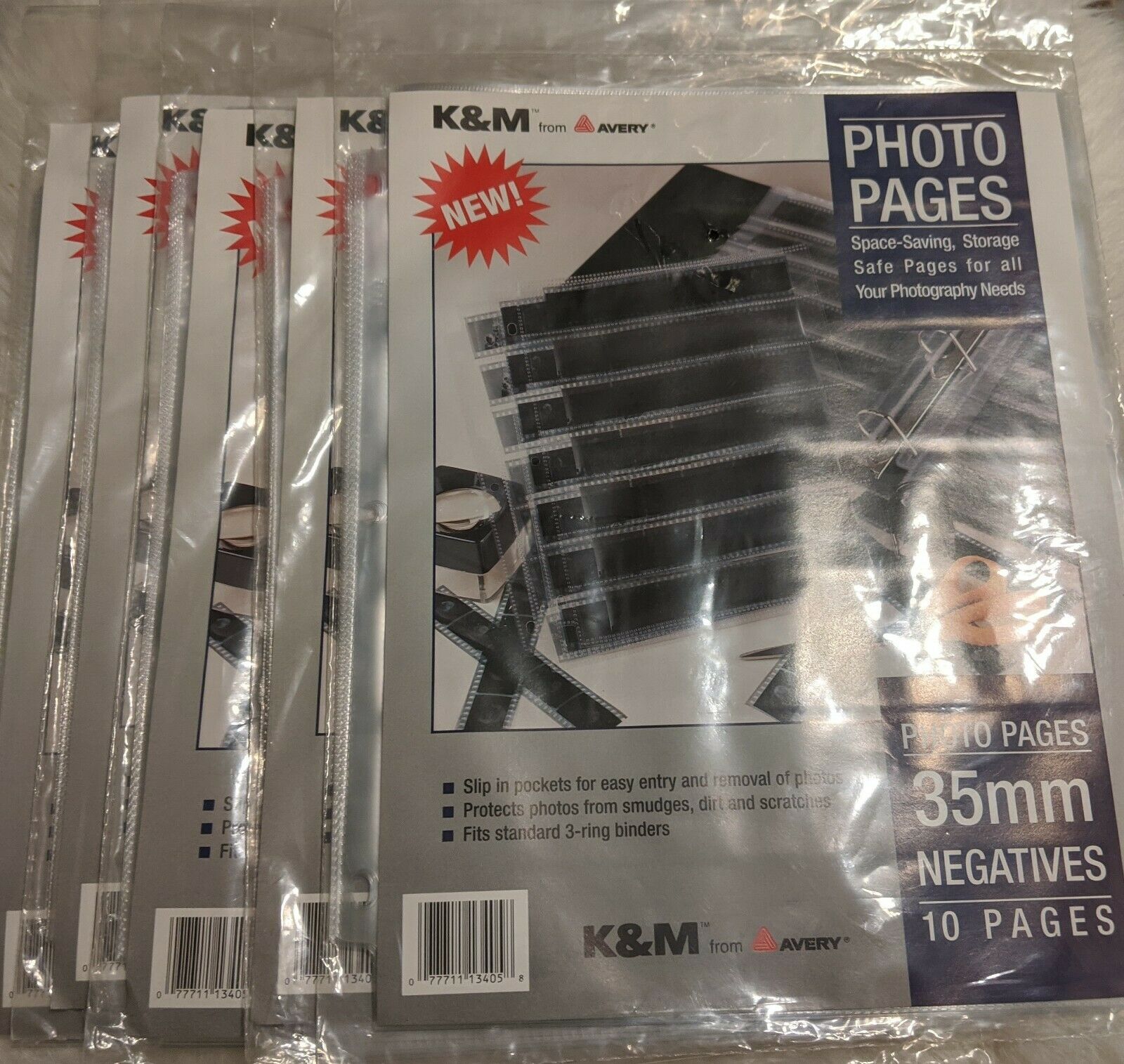 5 Packs Of 10 K&m From Avery 35mm Negative Photo Storage Pages