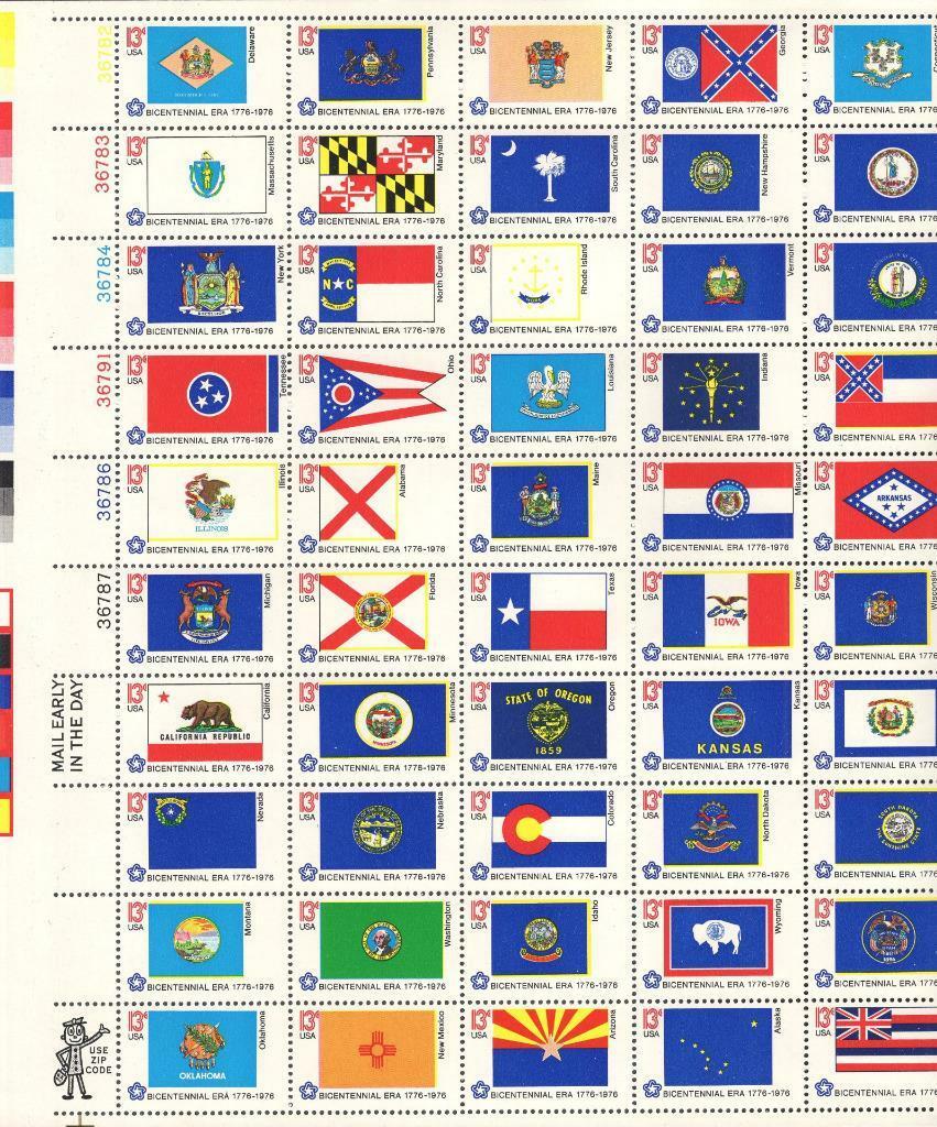 Scott # 1633-1682 - Us Mint Sheet Of 50 -  State Flags - Mnh - 1976