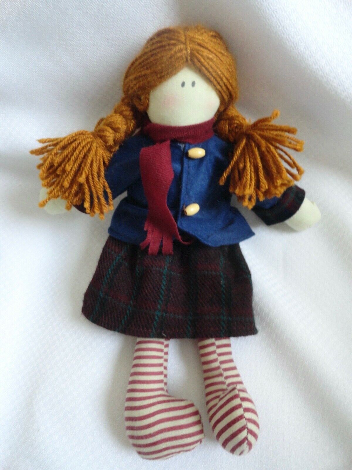 Soft Sculpture 12" Doll With Red Hair Wool Shirt,skirt And Scarf
