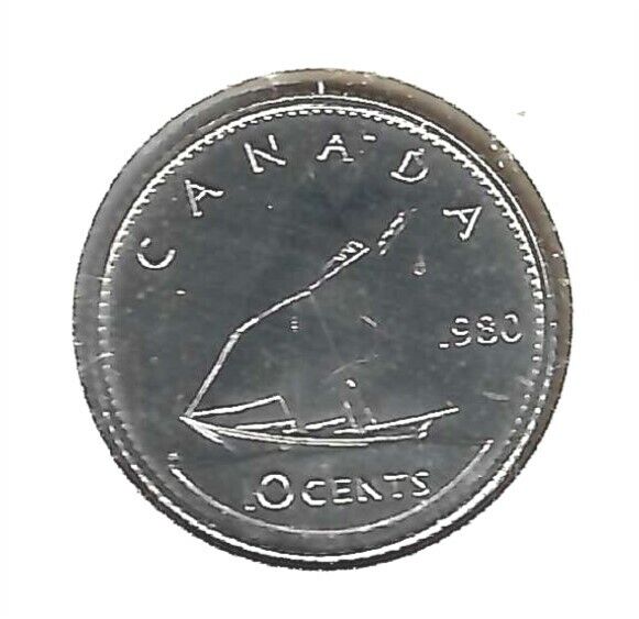 1980 Canadian Proof Like Qeii & Schooner 10 Cent Coin!