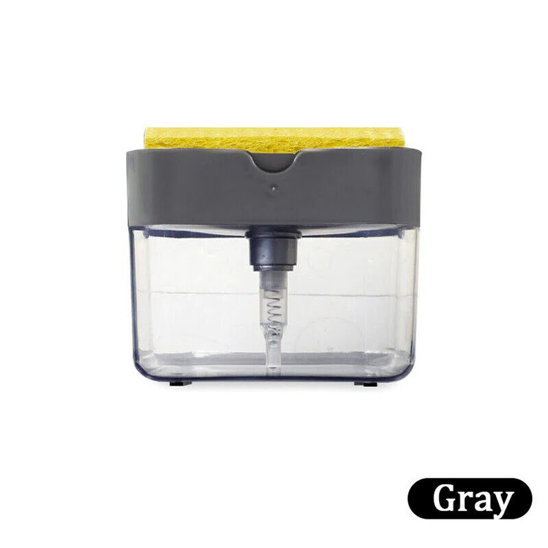Kitchen Liquid Soap Pump Dispenser 2 In1 Abs Sponge Holder Press Countertop New