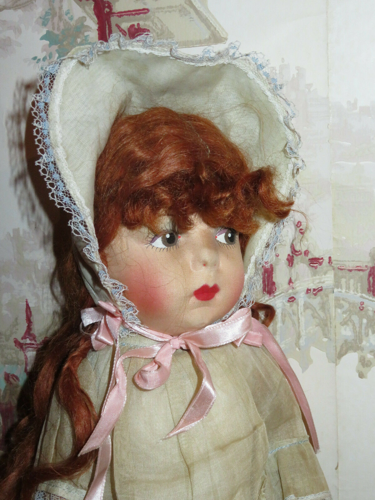 Precious 17" Vintage Factory Original French "poir" Cloth Doll~wonderful Outfit!