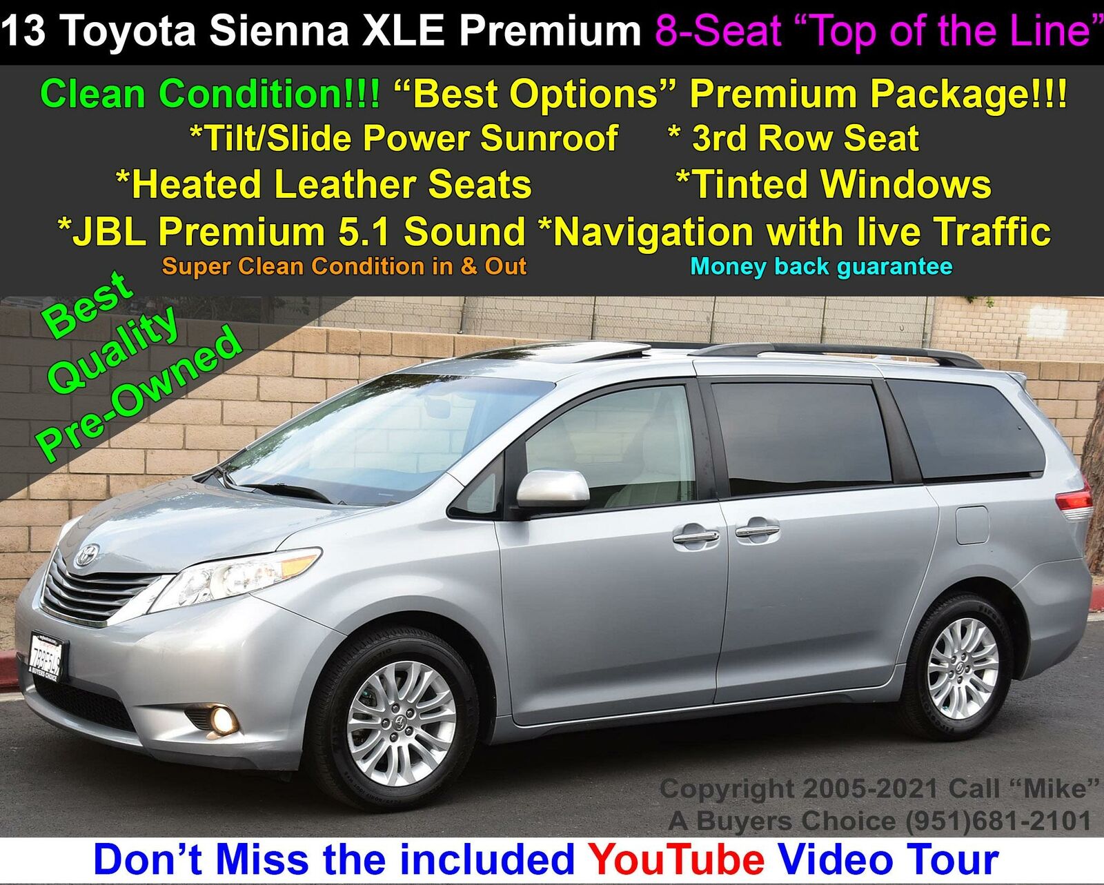 2013 Toyota Sienna Xle Premium  8 Seat Van 2013 Toyota Sienna Xle Premium  8 Seat Van Light Silverextra-clean!