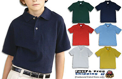 Boys Polo Shirt Short Sleeve 2 Button Uniform Cotton Pique Kids 6-12 Jlgusa New