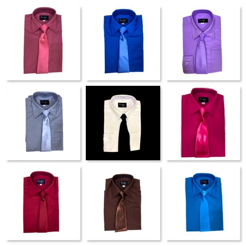 Toddler & Boys Long Sleeve Dress Shirt With Tie Set, New, 25 Colors (size 2t-18)
