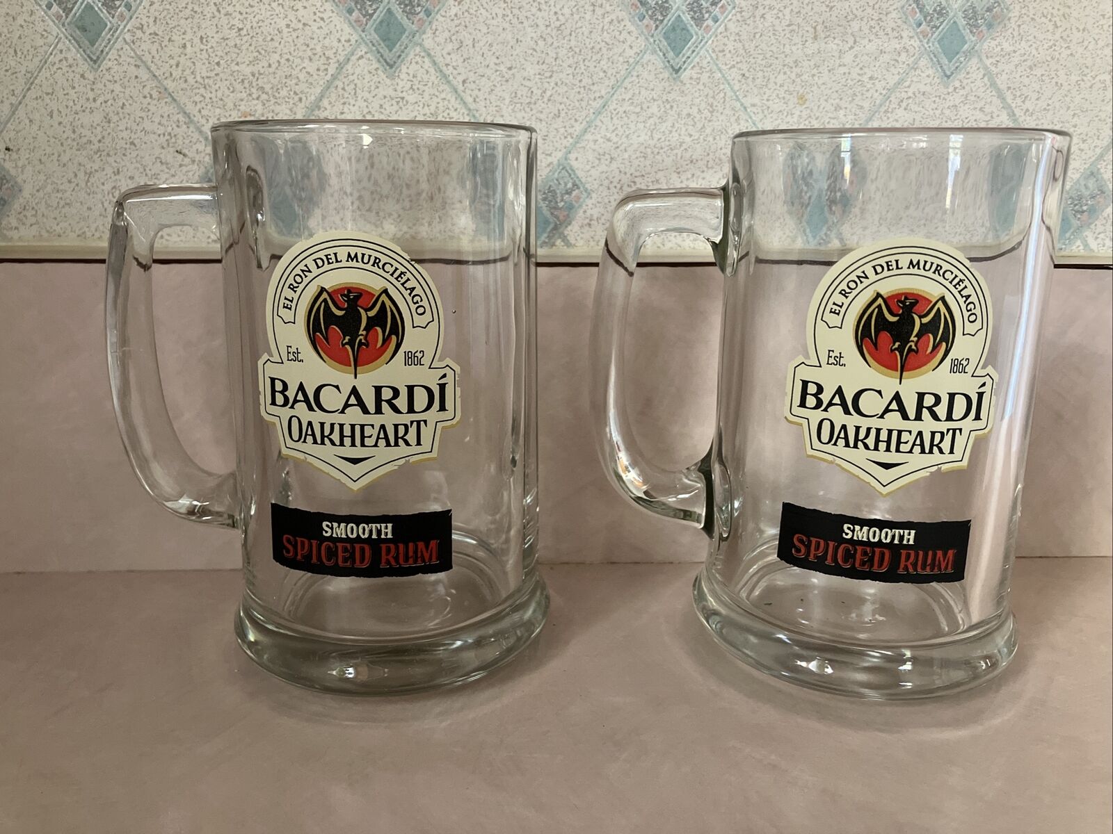 Barcardi Oakheart Smooth Spiced Rum Glass Stein Mug 12 Oz   ••set Of 2••