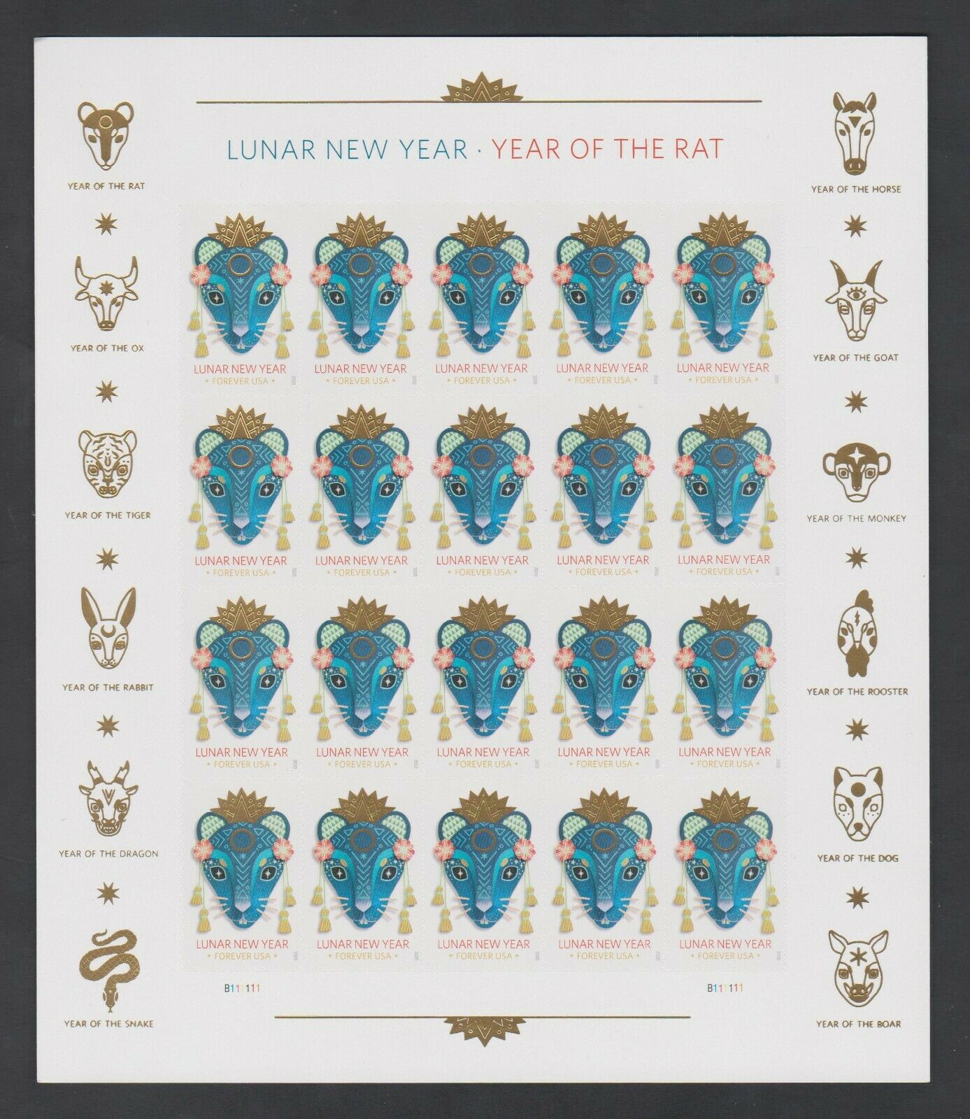 2020 Us Chinese Lunar New Year Of The Rat Forever Stamps Scott 5428 Panes Of 20