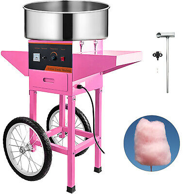 Electric Commercial Cotton Candy Machine Sugar Floss Maker Pink W/ Cart Stand