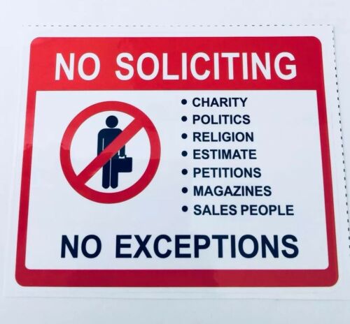 No Soliciting Sign Vinyl Decal. Buy 3 Get 1 Free! Fast Shipping!