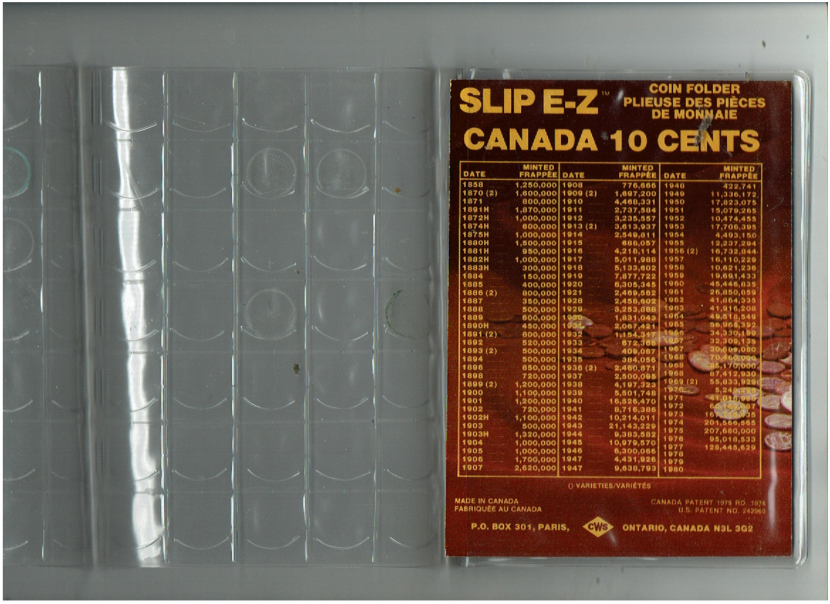 Canada 10 Cents Coin Folder Slip  E-z, Paris Ontario
