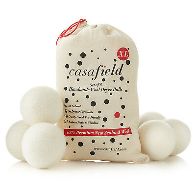 6 Wool Dryer Balls Xl Organic New Zealand Wool Natural Laundry Fabric Softener