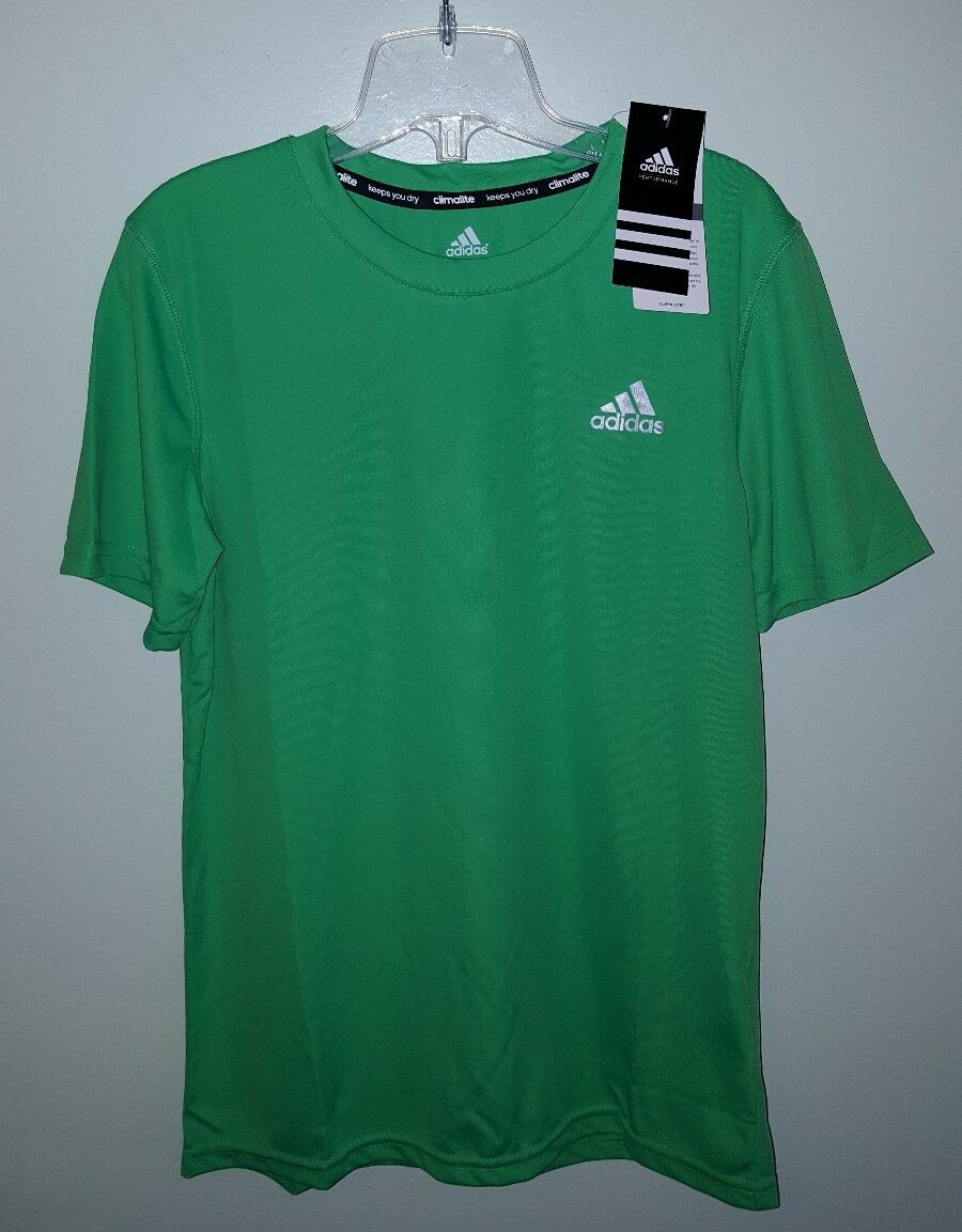 Adidas Boys 10-12 14-16 18 Short Sleeve Climalite Shirt Solar Green Tee #32717