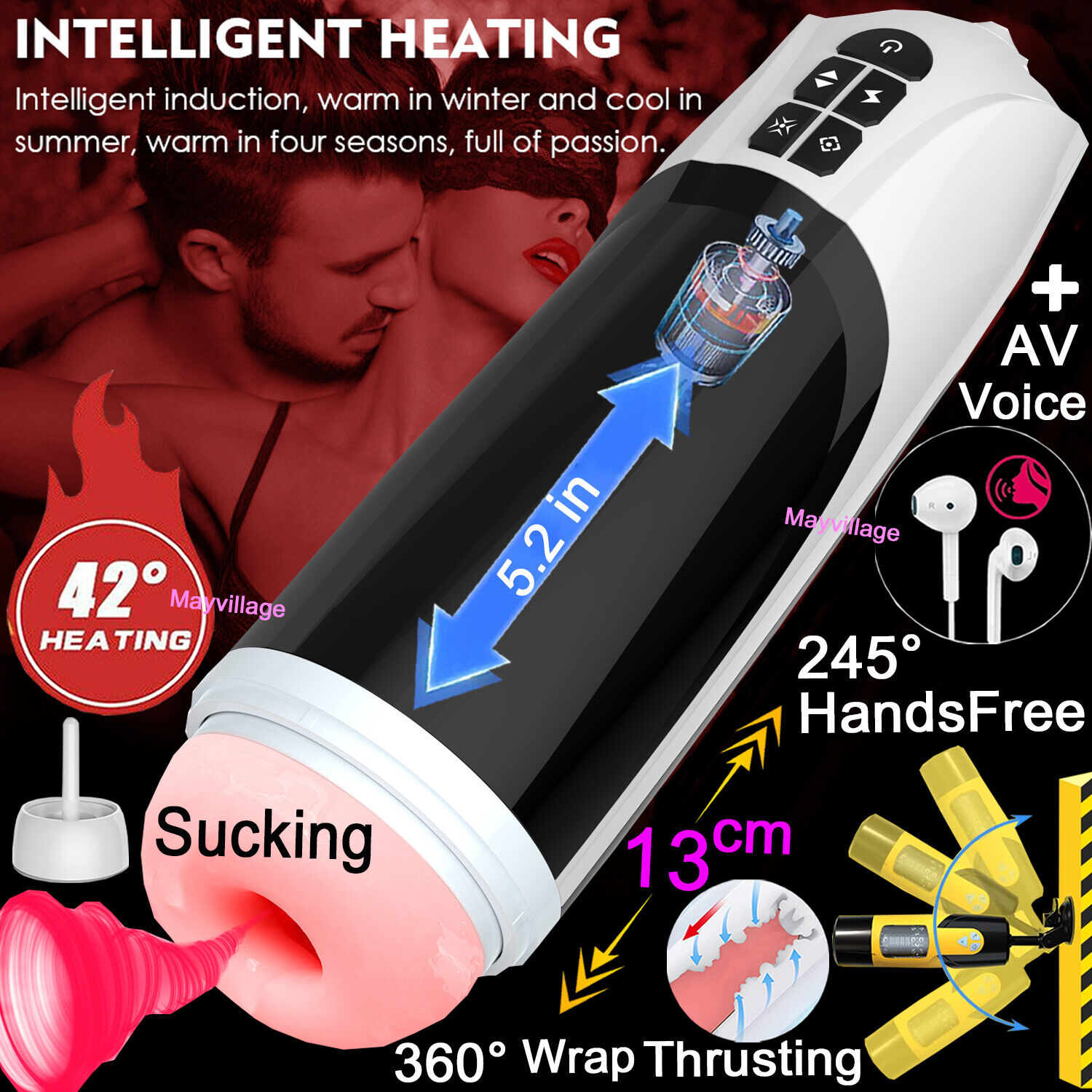 Male Masturbaters Automatic Handsfree Heated Thrusting Cup Pussy Stroker Sex Toy