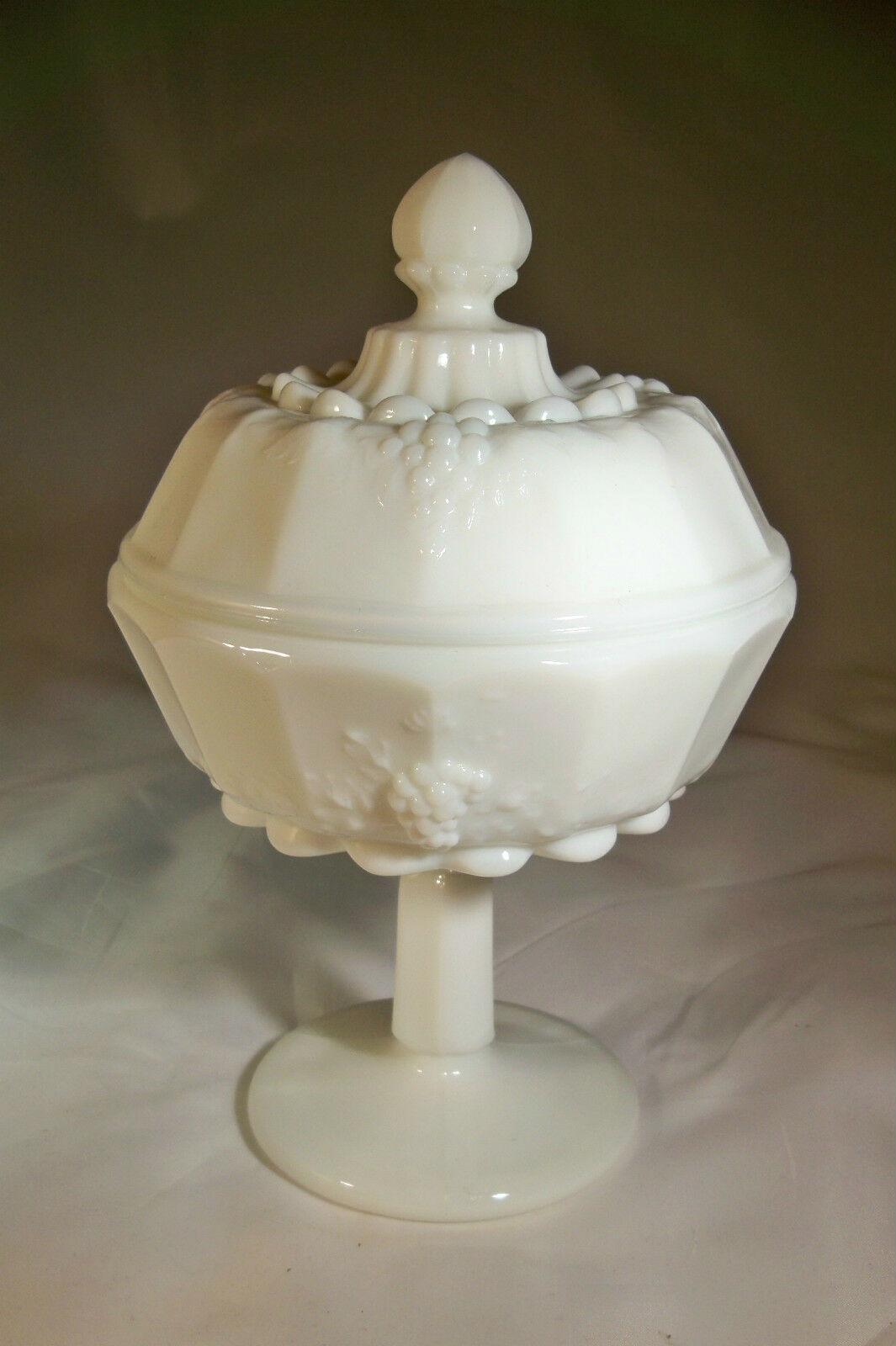 Westmoreland Paneled Grape White Milk Glass 7" Tall Footed Compote & Cover!
