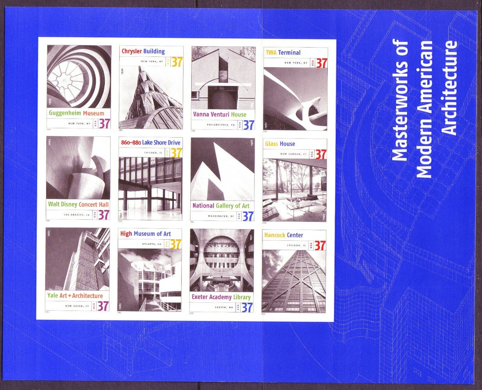 #3910 Modern American Architecture. Mint Sheet. F-vf Nh. Bcv $20.50