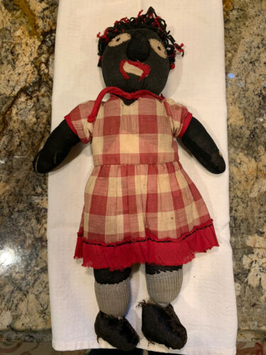 Antique Black Americana Cloth Rag Doll With Provinance Note