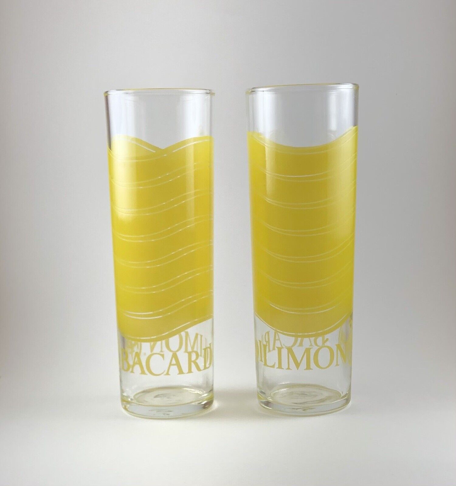 Bacardi Limon Tall Glass Libbey Yellow Wavy Bat Logo Set Of 2